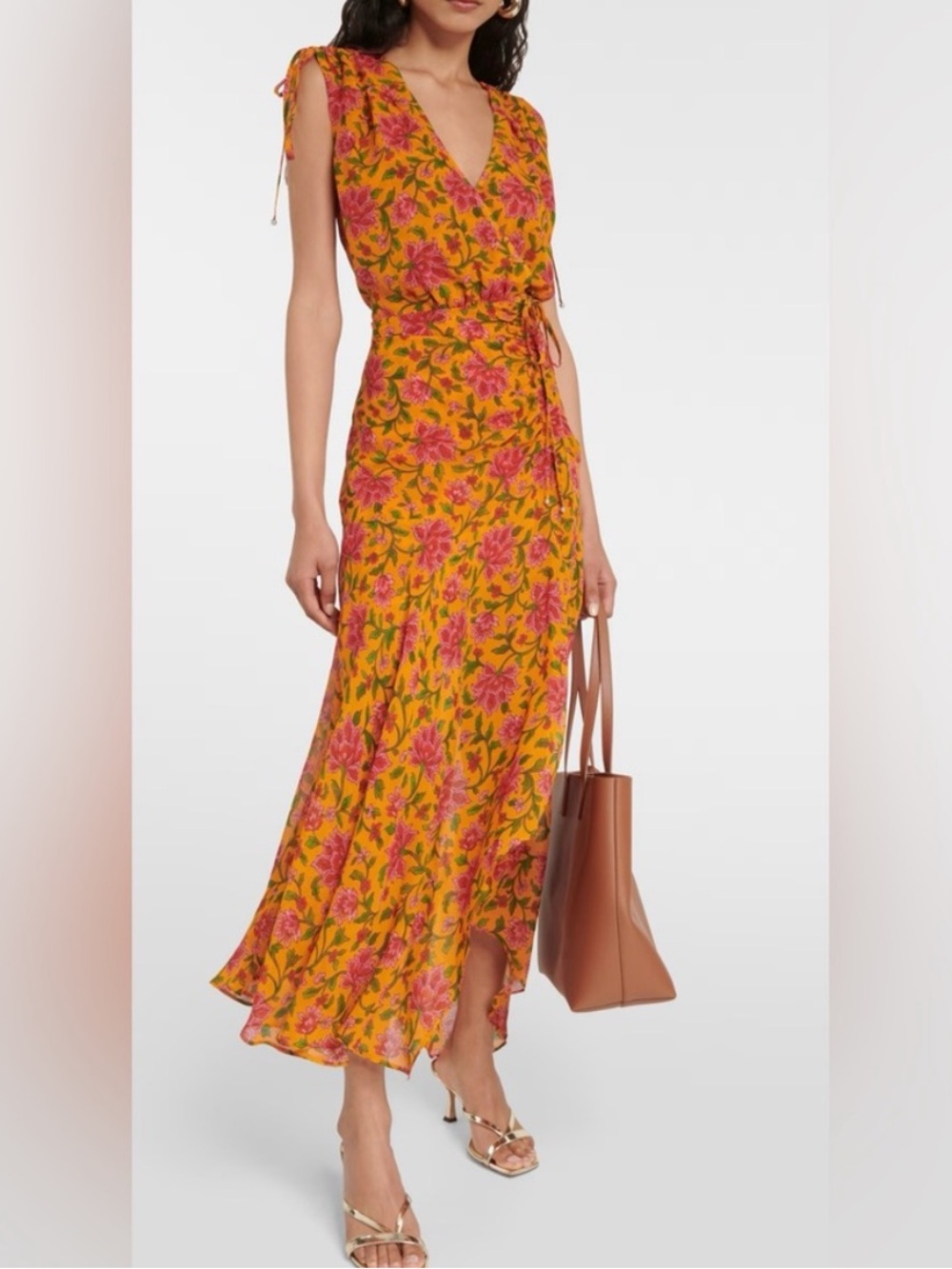 Veronica Beard Dovima Floral V-Neck Gathered Maxi Dress